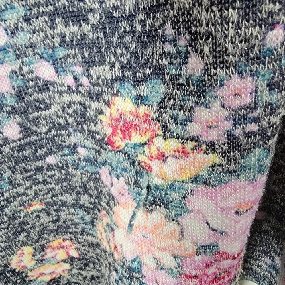 Wallflower Womens Black Floral Open Front Long Sleeve Cardigan Sweater Size XL